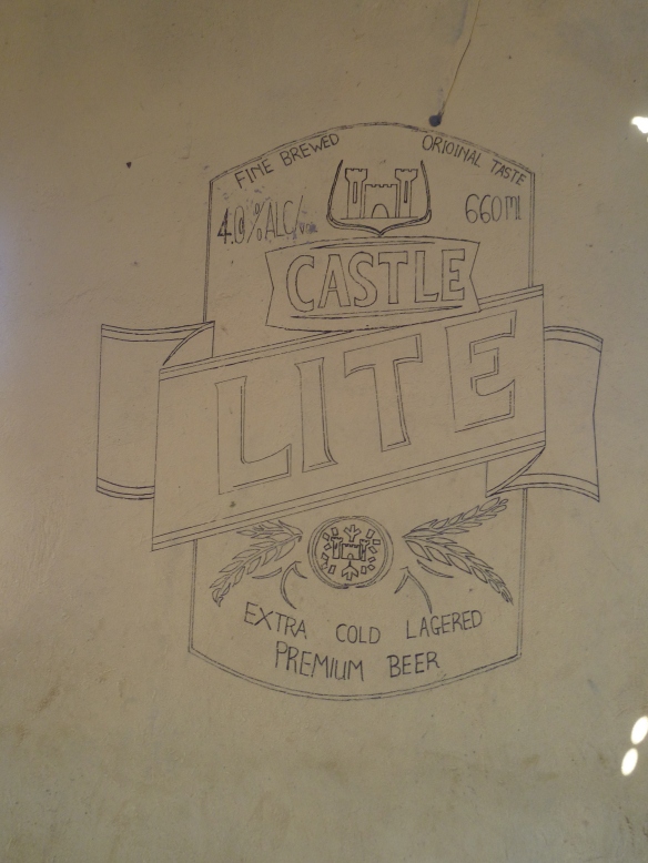 We had a little nosey in the local tavern, the stark walls only decoration were these doodles of beer logos