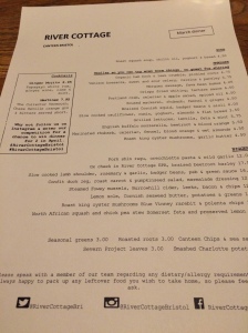 The delightful menu at the River Cottage Canteen in Bristol